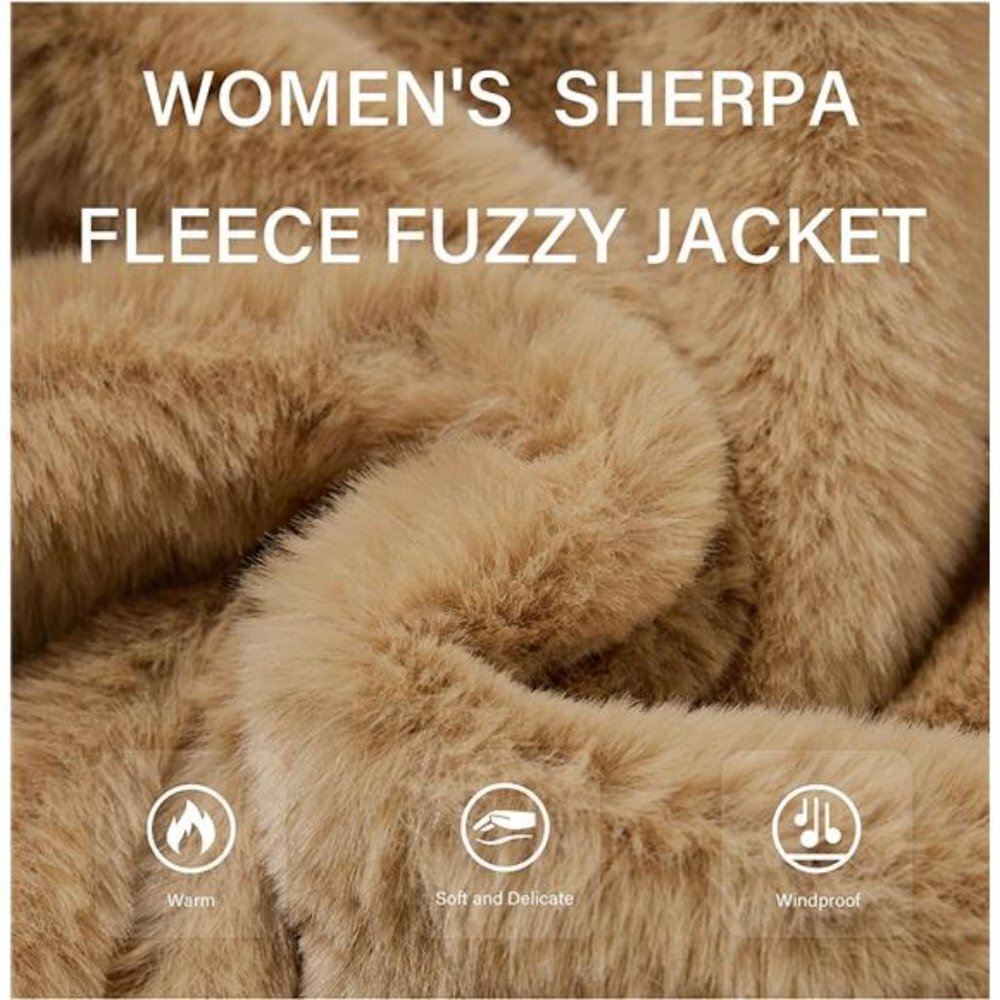 Women's Faux Fur Coat, Spring and Winter Sherpa Fleece Fuzzy Shearling Jacket - Picture 5 of 6